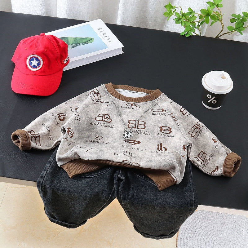 Suit for Autumn 2026 New Children's Spring Outfit Trendy and Stylish Baby Football Pendant Sweatshirt Boys' Clothing