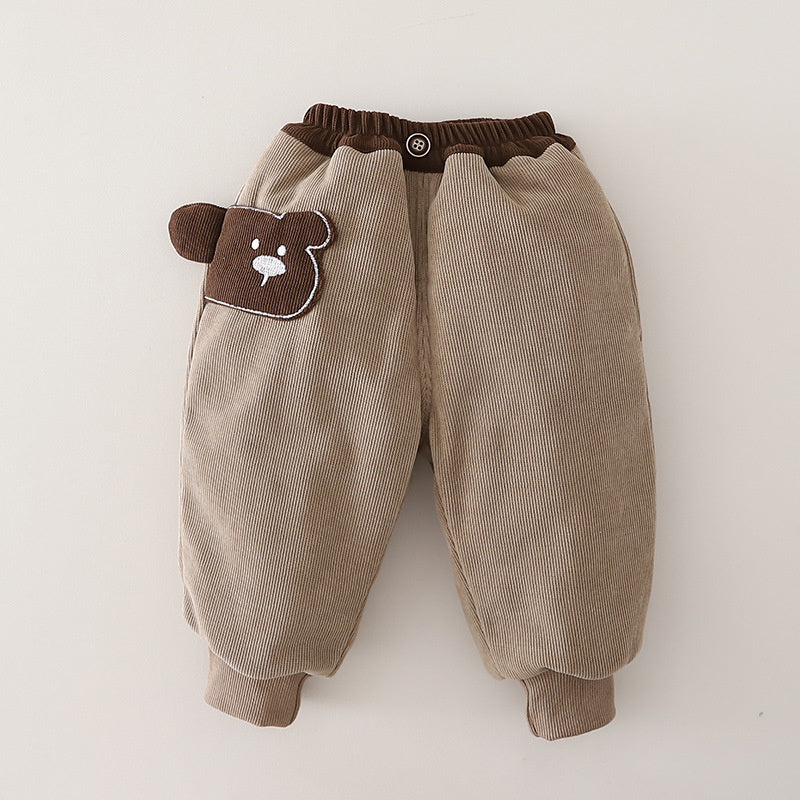 Children's casual side cartoon cotton pants, solid color sports versatile sweatpants for boys, baby toddler autumn and winter pants