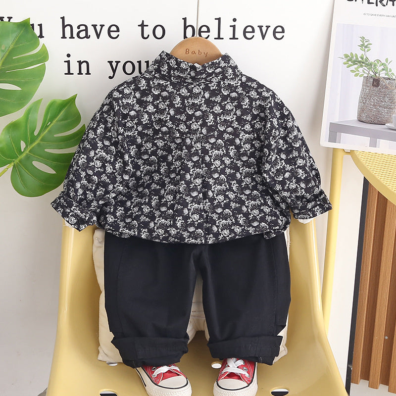 Boys' Outfit 2026 New Fashionable Baby Jacket Children's Spring and Autumn Stylish Full-Floral Three-Piece Set