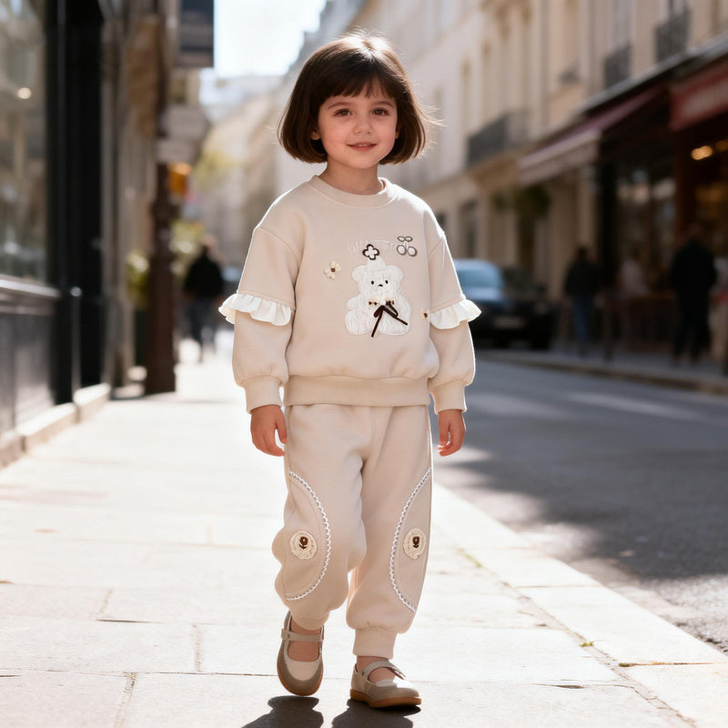 Girls' Baby Bear Sweatshirt 2026 New Fashionable Stylish Children's Casual Two-Piece Set for Spring and Autumn