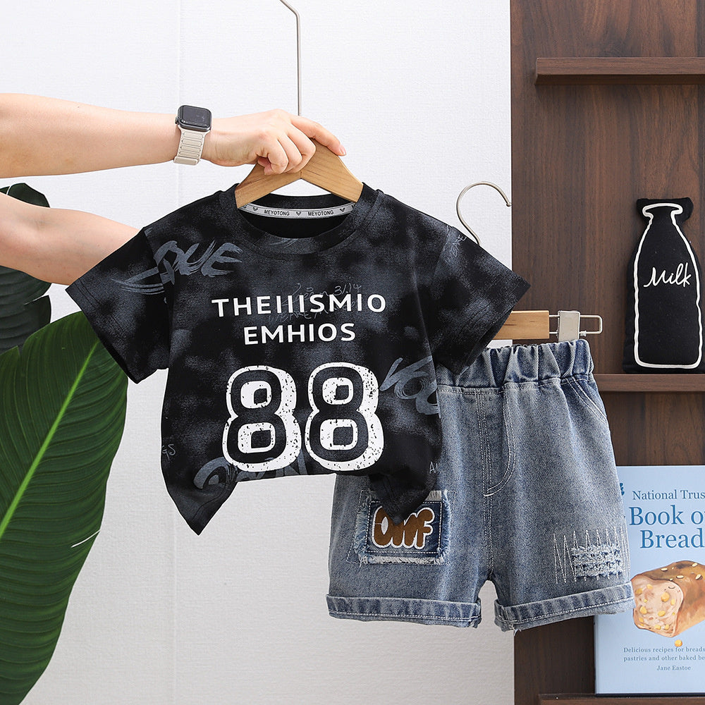 Boys' Outfit 2026 New Style Infant Children's Clothing Summer Cute Tie-Dye Digital Pattern Clothes for Baby Boys Trendy