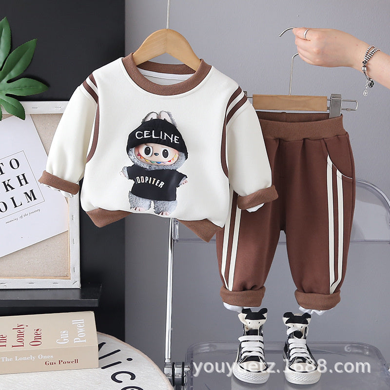 2025 New Boys and Girls Sweatshirt Autumn Stylish Children's Set Sports Long Sleeve Two-Piece Baby Clothes Kids' Clothing