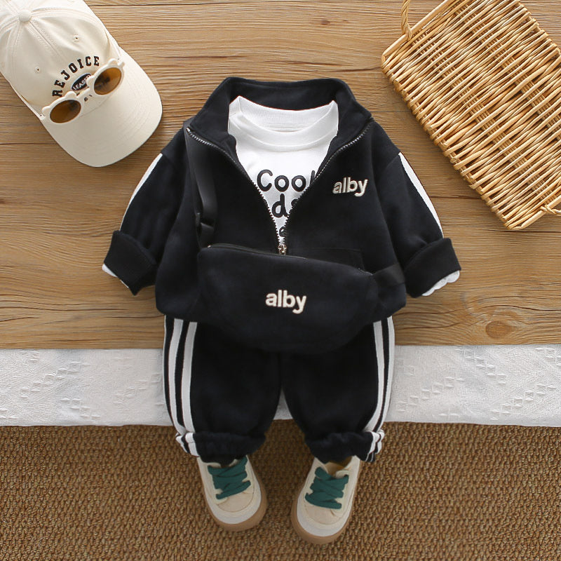Children's and Autumn 2026 New Model Boys' Clothes Infant Casual Baby Spring Outfit Backpack Four-Piece Set