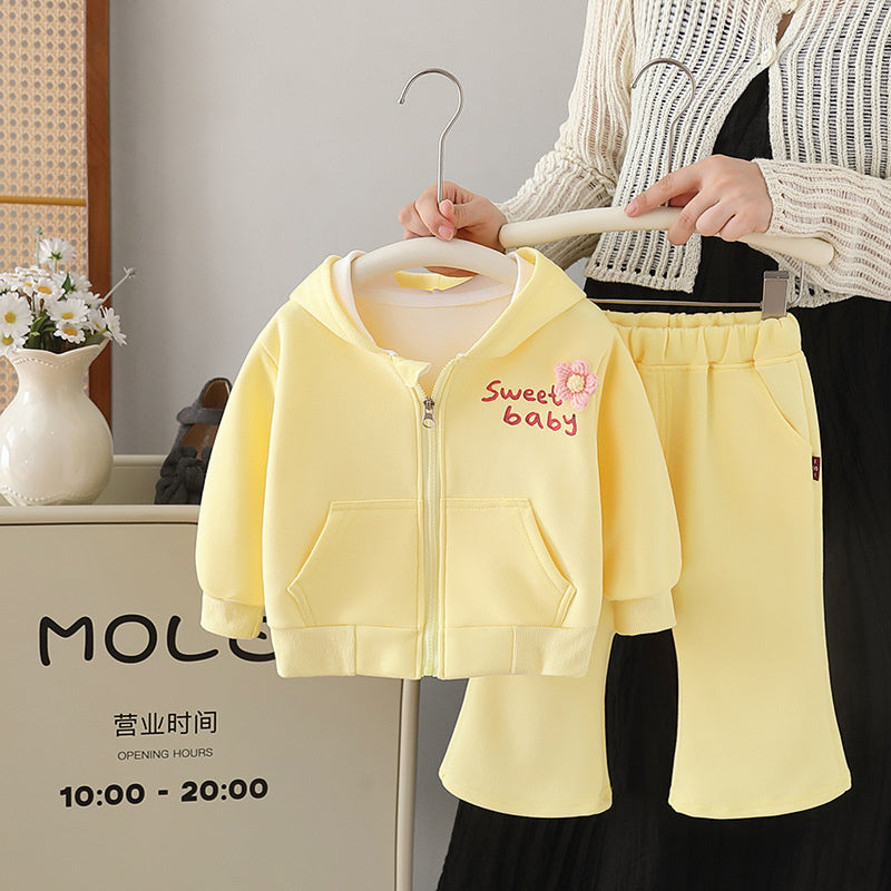 Girls' Outfit 2025 Autumn New Trendy Fashionable Toddler Sportswear Hooded Zipper Jacket Two-Piece Set Baby Fashion