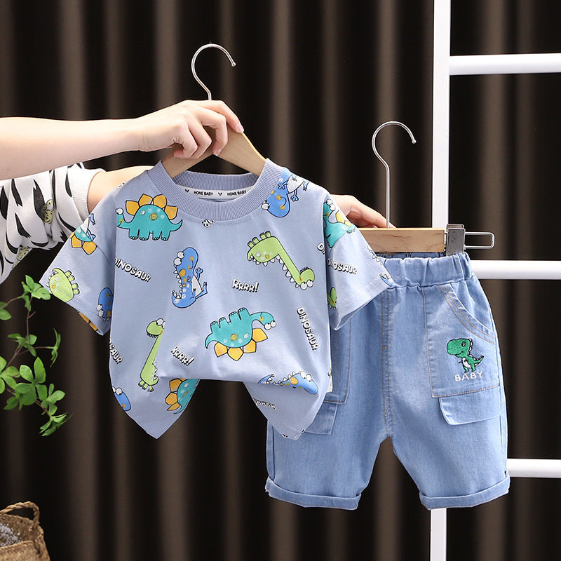 Stylish children's clothing boys 1-5, short-sleeved two-piece set, Korean style summer clothes for kids aged 3-4, trendy