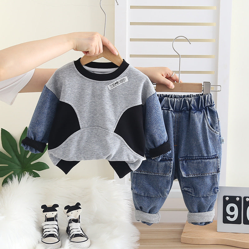 Long Sleeve Sweatshirt Set Two-Piece 2025 New Baby Children's Clothing Boys' Autumn Fashion
