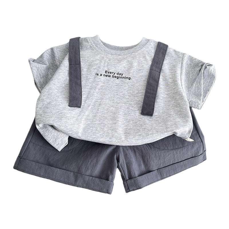 Summer Outfit Round Neck Short Sleeve 2026 New Fashionable Boys' Baby Clothes Trendy Children's Two-Piece Set