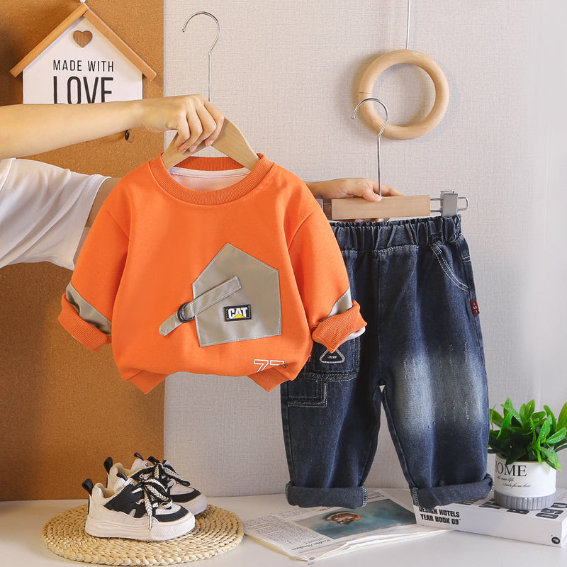 Boys' Sweatshirt Set 2026 New Outfit Korean Style Spring and Autumn Children's Long Sleeve Two-Piece Sports Clothing