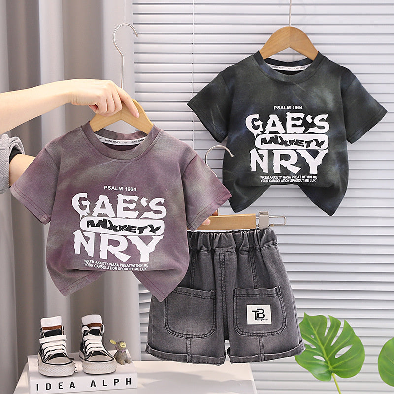 Boys' Outfit 2026 New Cool and Stylish Children's Clothing Summer Thin Baby Large Letter Short Sleeve Two-Piece Set