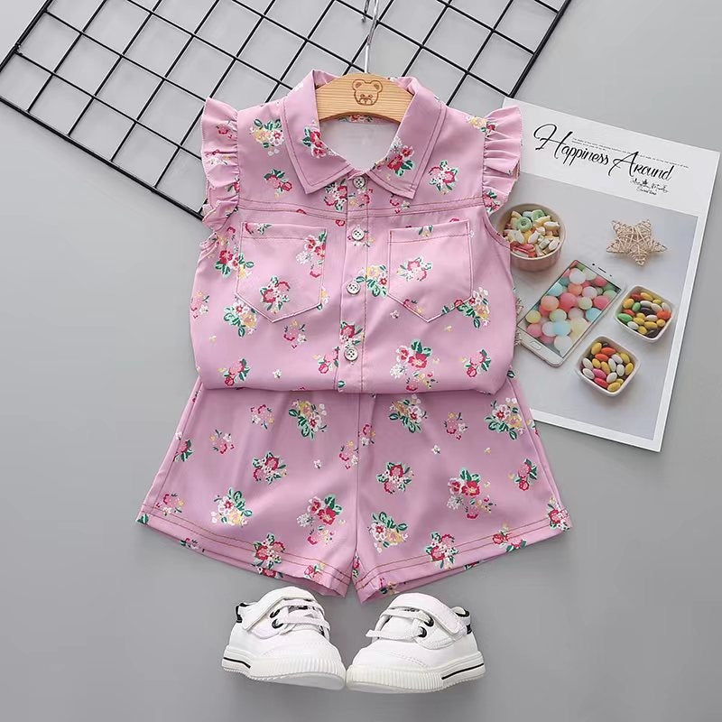 Children's short-sleeve cotton set, boys' T-shirt, baby clothing, girls' shorts, infant clothes, summer wear wholesale