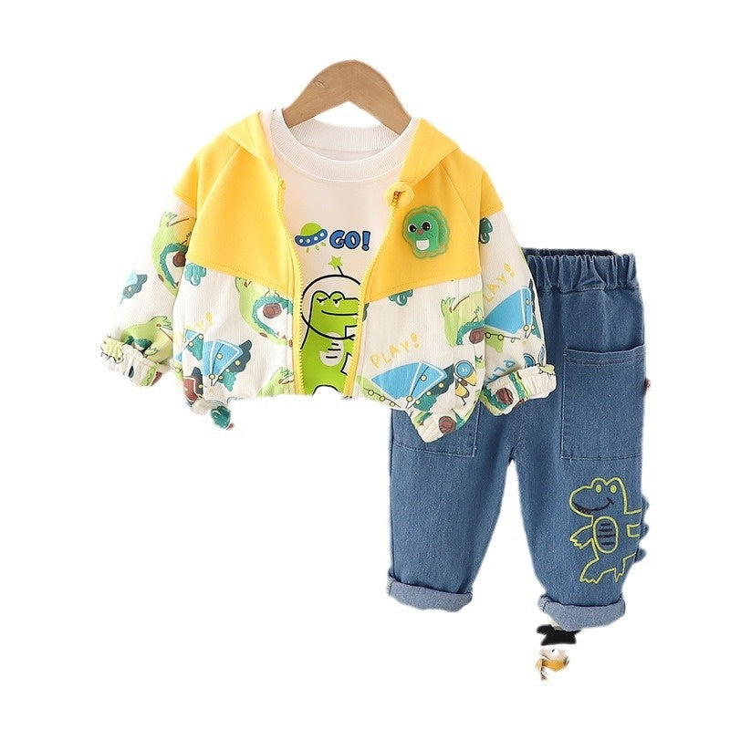 Suit Spring and 2024 New Stylish Fashionable Children's Clothing Baby Three-Piece Set Boys' Autumn Outfit