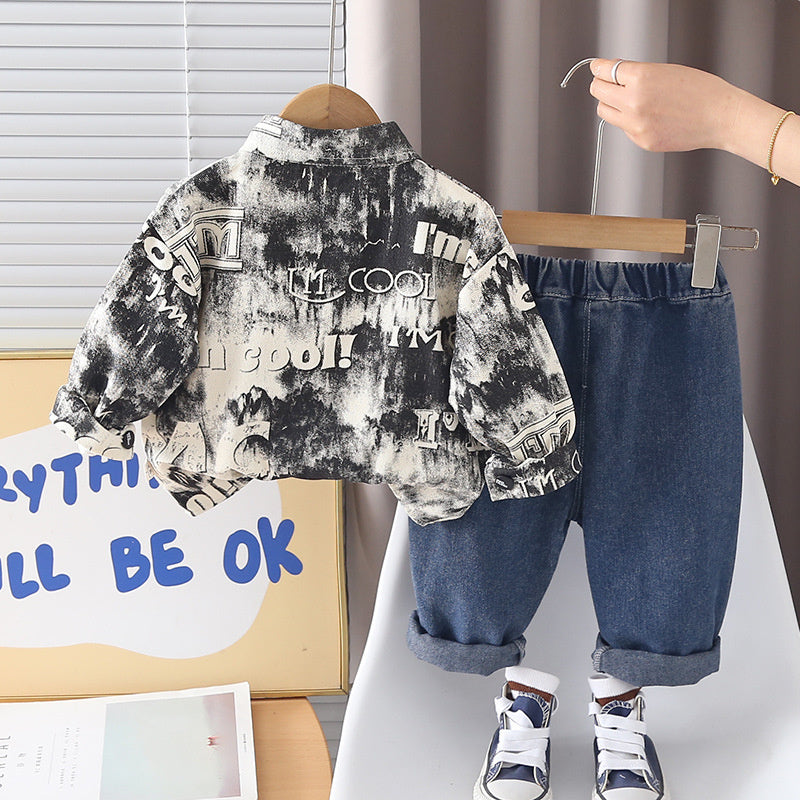 Boys' Suit and Autumn Style Baby Spring 2026 New Fashionable Letter Print Jacket Three-Piece Casual Children's Outfit