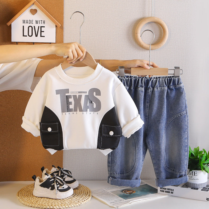 Autumn Outfit Set 2026 New Style Boys' Letter Sweatshirt Stylish Toddler Clothes Handsome Baby Children's Wholesale