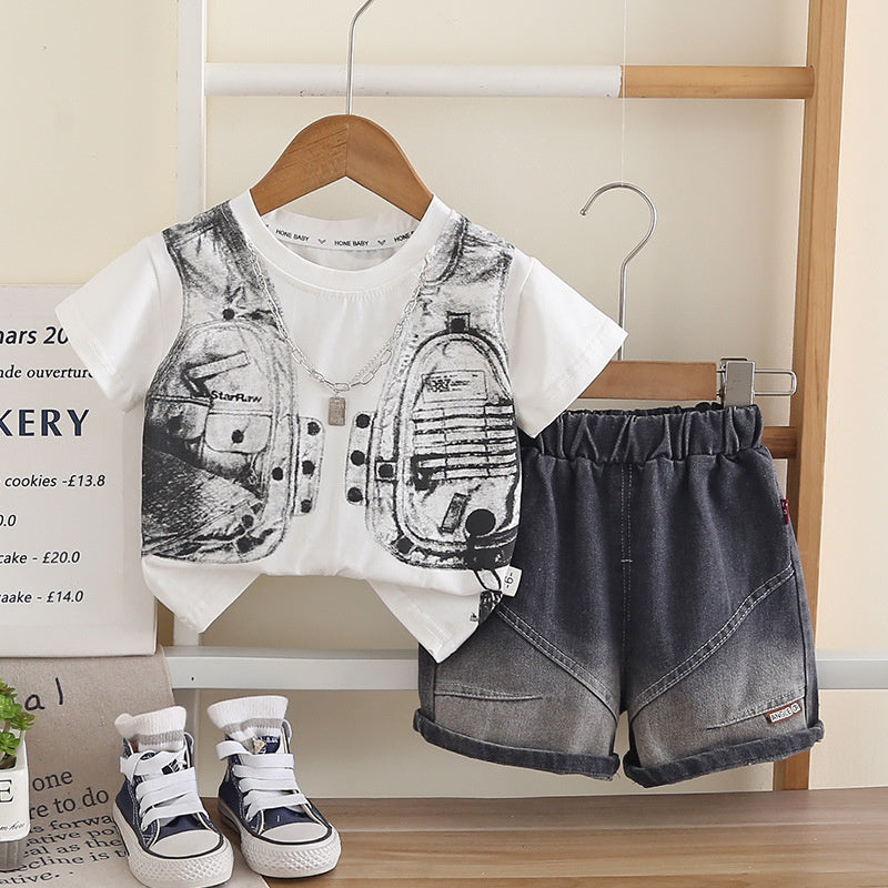 Boys' Outfit 2026 New Style Toddler Baby Summer Casual Vest Short Sleeve Stylish Two-Piece Children's Clothing