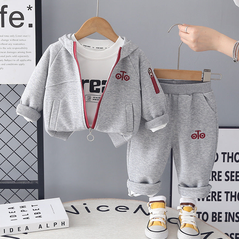 Outfit 2026 New Style Infant Boys' Spring and Autumn Fashionable Long Sleeve Jacket Three-Piece Set