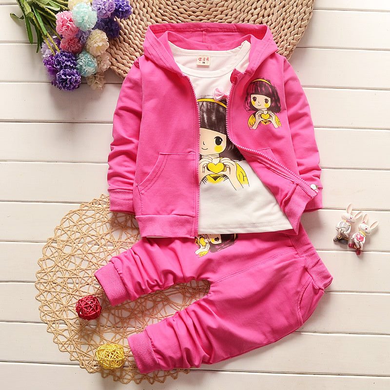 Children's clothing stylish outfit 2026, spring and autumn wear 2-3 year old little girls, long-sleeved cartoon three-piece set for toddlers 7