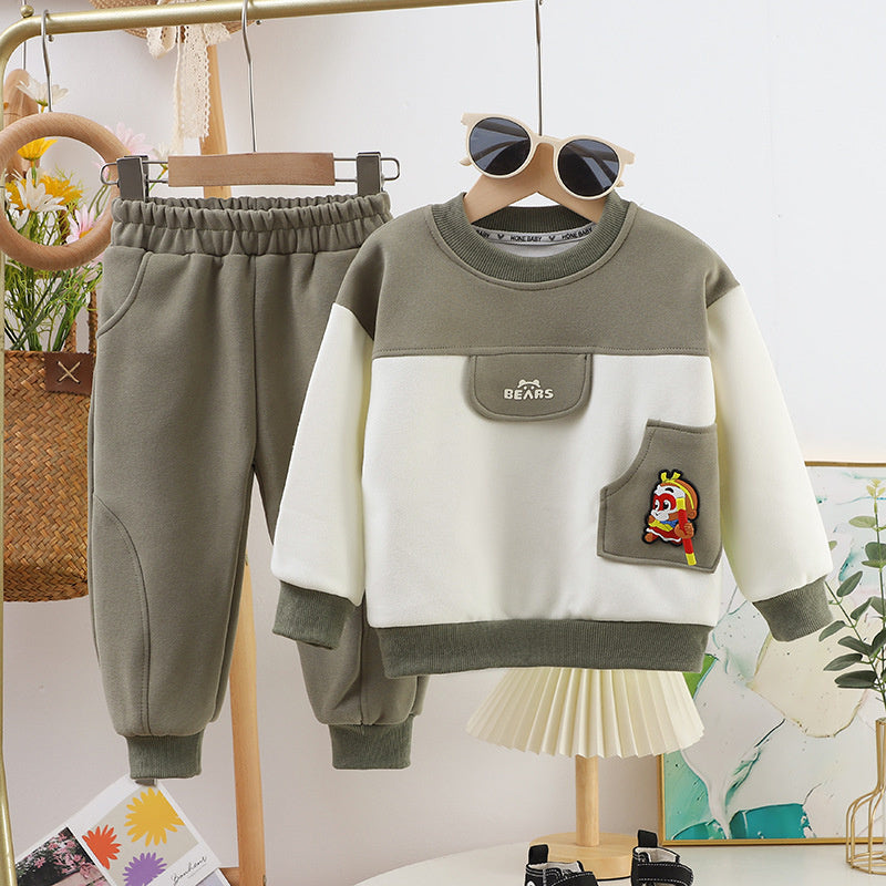 2025 New A-Class Boys Girls Baby Sweatshirt Spring and Autumn Golden Cudgel Free Rotation Children's Set