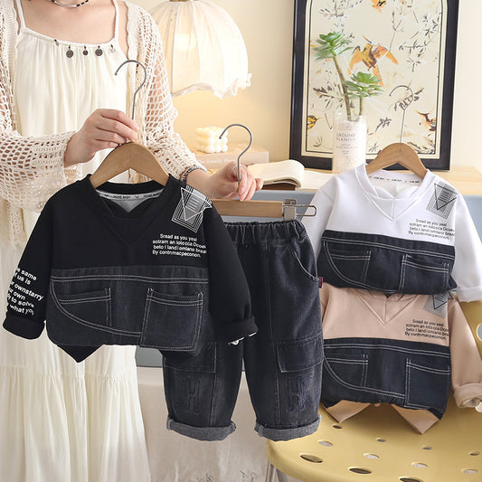 Baby Spring Outfit Set 2026 New Autumn Style for Boys, Stylish Two-Piece Denim Set, Fashionable and Trendy