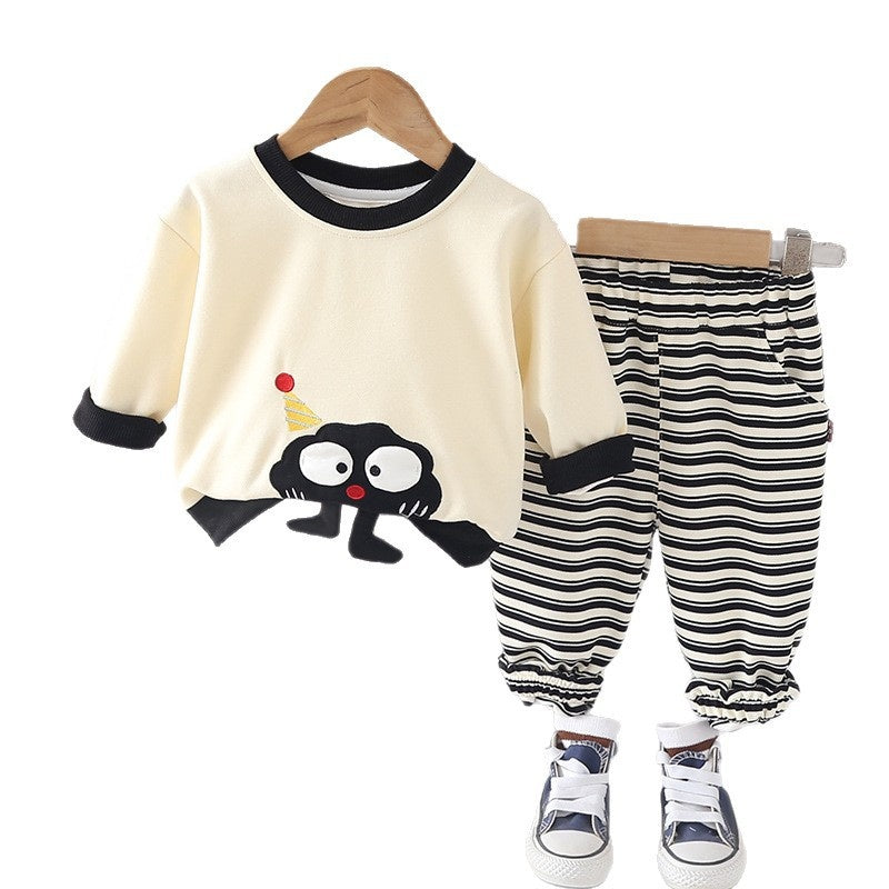 Boys' Spring Outfit Children's Cartoon Animal Round Neck Two-Piece Set 2026 New Style 1-3 Years Old Baby Sweatshirt Trendy Clothes