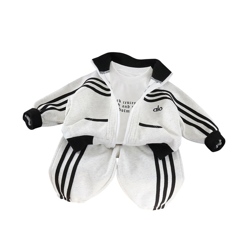 Boys' Vertical Stripe Sports Suit 2026 New Fashionable Children's Baby Clothes for One-Year-Old Boys Spring and Autumn Style