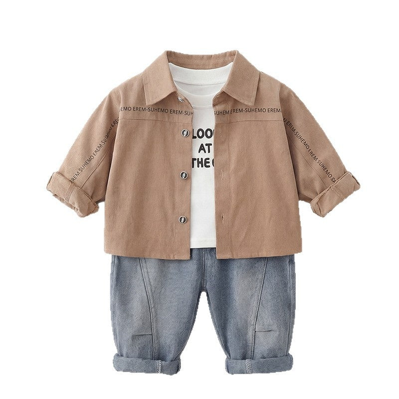Boys' Spring and Autumn Suit 2026 New Fashionable Korean Style Casual Long Pants Tie Shirt Three-Piece Set Trendy