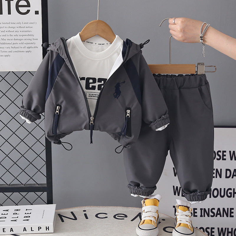 Boys' Outfit Set 2026 New Fashionable Embroidered Jacket Three-Piece Suit for Toddlers Spring and Autumn Trendy Wholesale