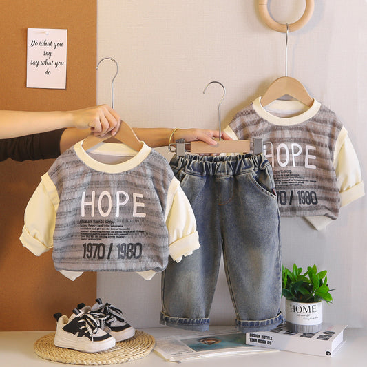 Baby Boy Outfit 2026 New Stylish Striped Sweatshirt and Sweatpants Boys' Spring Casual Two-Piece Set