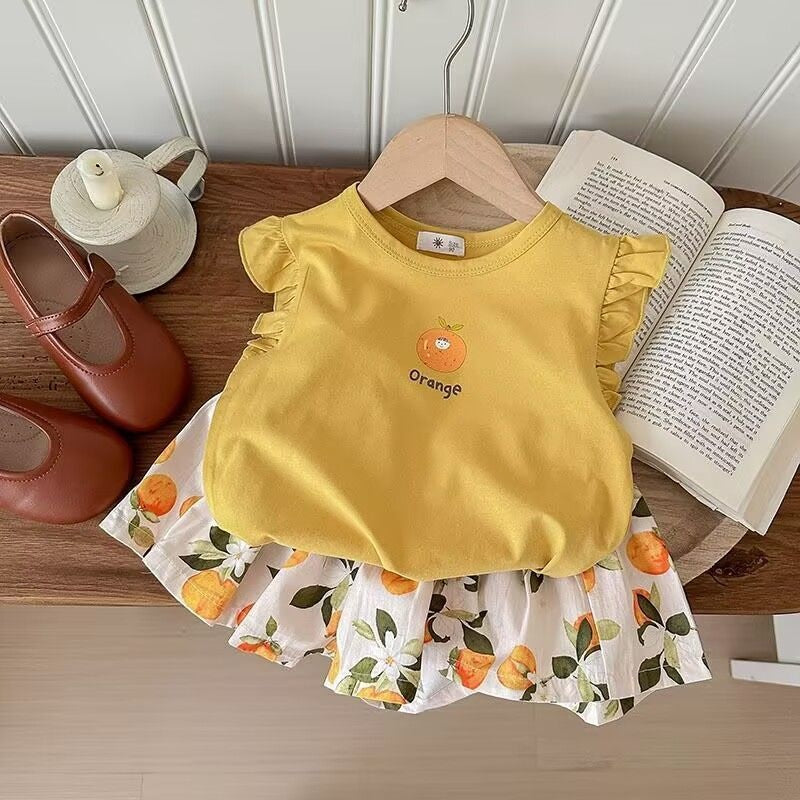 Cross-border children's clothing Girls' summer short sleeved skirt two-piece set