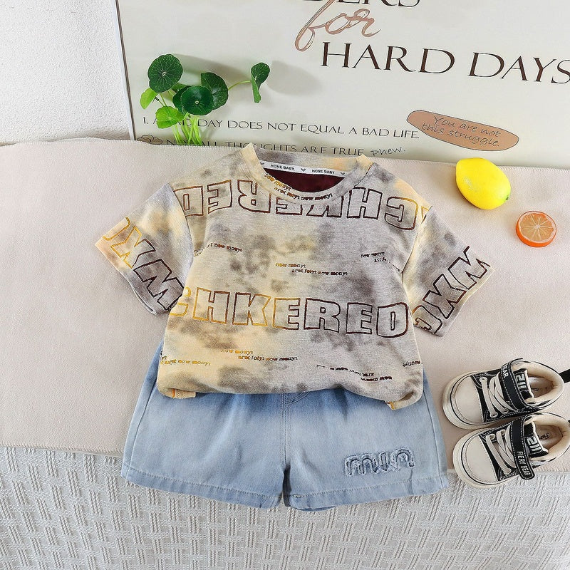 Boys' Outfit 2026 New Fashionable Tie-Dye Short Sleeve Set Baby Summer Thin Clothing Infant Korean Style Trendy