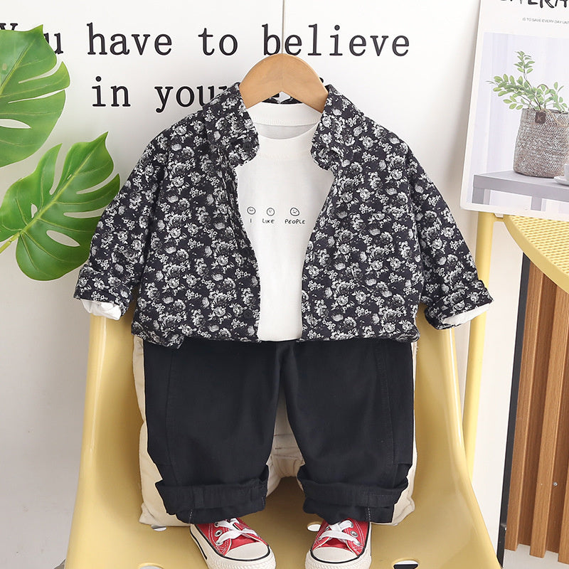 Boys' Outfit 2026 New Fashionable Baby Jacket Children's Spring and Autumn Stylish Full-Floral Three-Piece Set