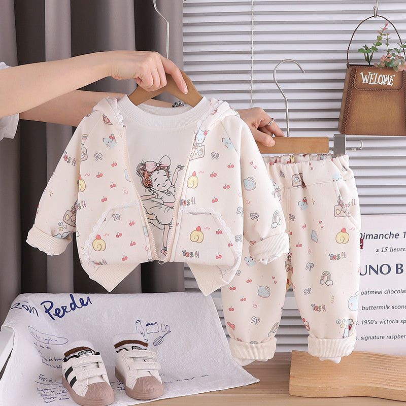 Trendy Girl's Outfit Fashionable Children's Clothing Korean Style Princess Outing Suit Baby Girl Spring Autumn Three-Piece Set
