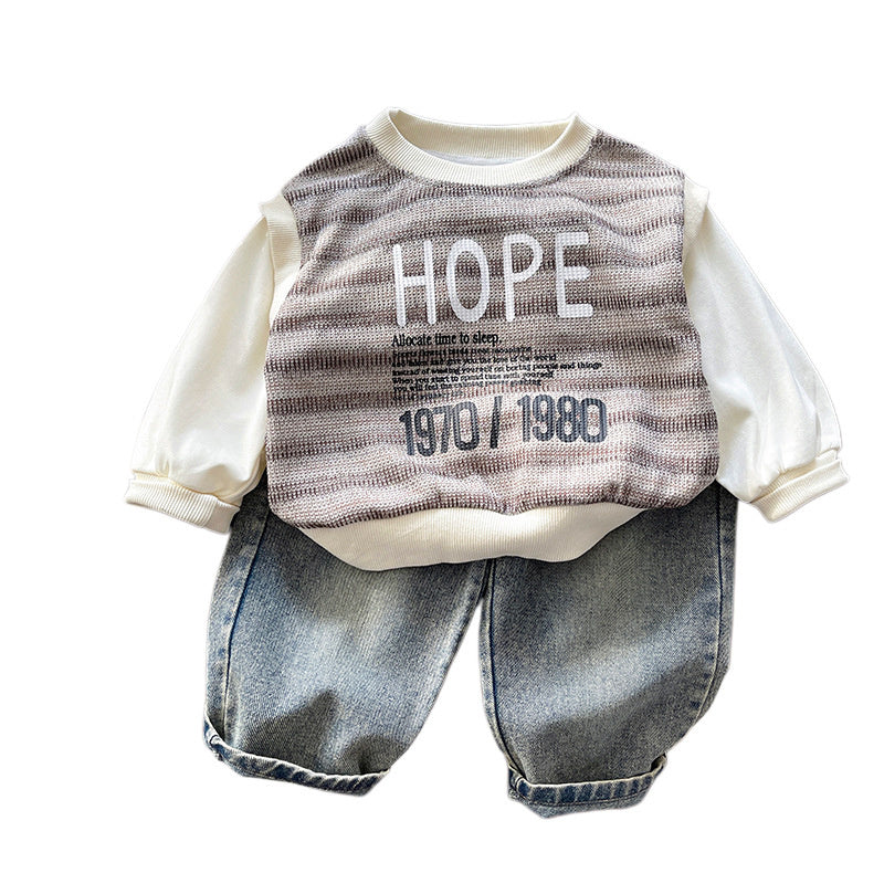 Baby Boy Outfit 2026 New Stylish Striped Sweatshirt and Sweatpants Boys' Spring Casual Two-Piece Set