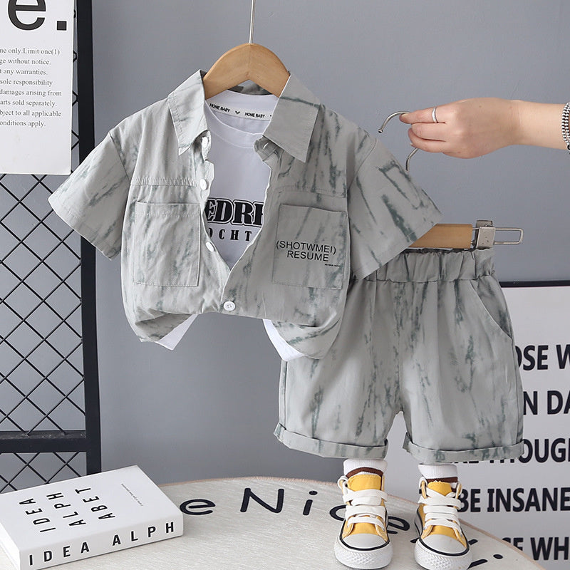Boys Summer Outfit 2026 New Fashionable Baby Toddler Casual Shirt Short Sleeve Shorts Three-Piece Set Trendy