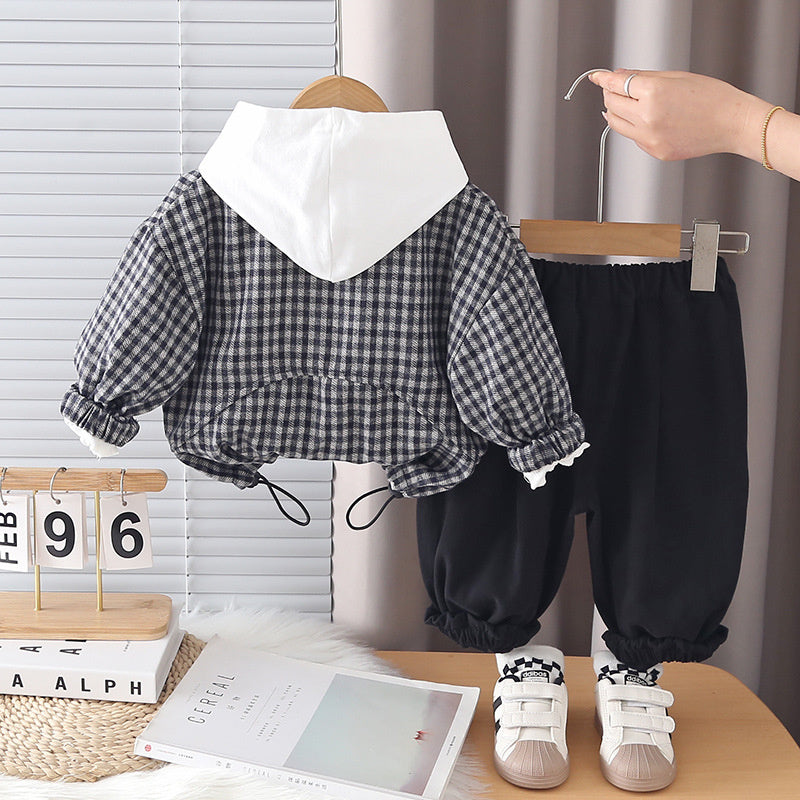 Boys' Outfit Toddler Baby Spring and Autumn Plaid Three-Piece Set 2026 New Jacket for 1-3 Year Old Children's Clothing