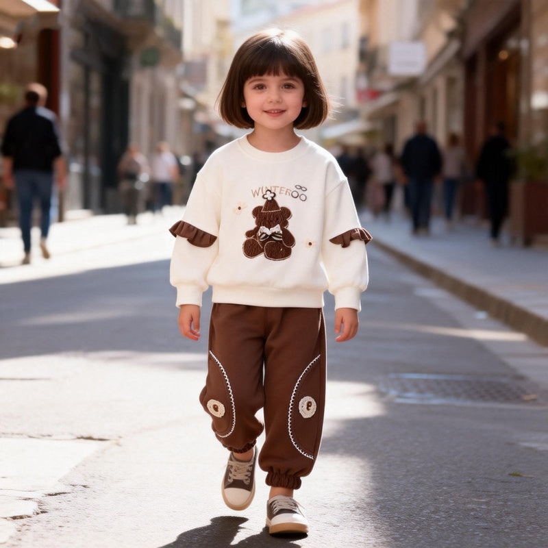 Girls' Baby Bear Sweatshirt 2026 New Fashionable Stylish Children's Casual Two-Piece Set for Spring and Autumn