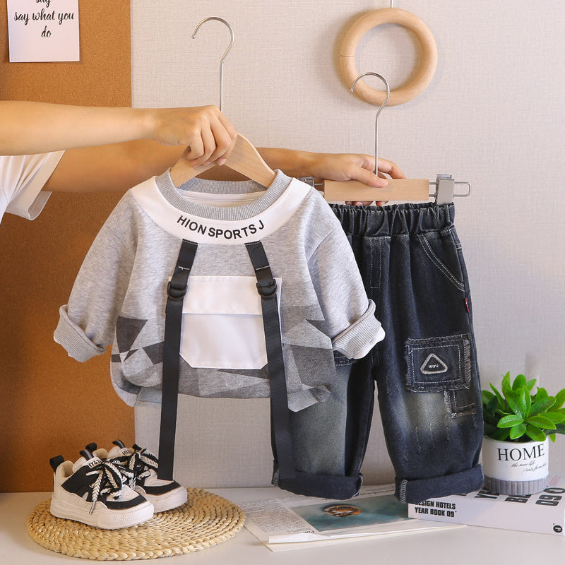 Children's clothing boys, long-sleeved 2026 set, new style baby toddler clothes, two-piece set ages 1-3-5, stylish for spring and autumn