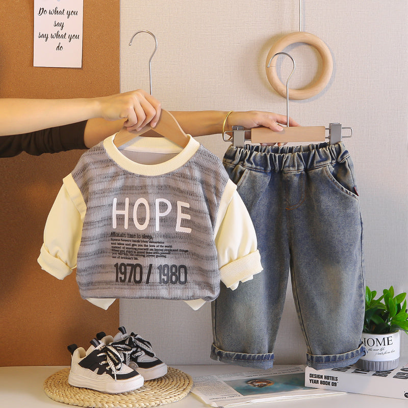 Baby Boy Outfit 2026 New Stylish Striped Sweatshirt and Sweatpants Boys' Spring Casual Two-Piece Set