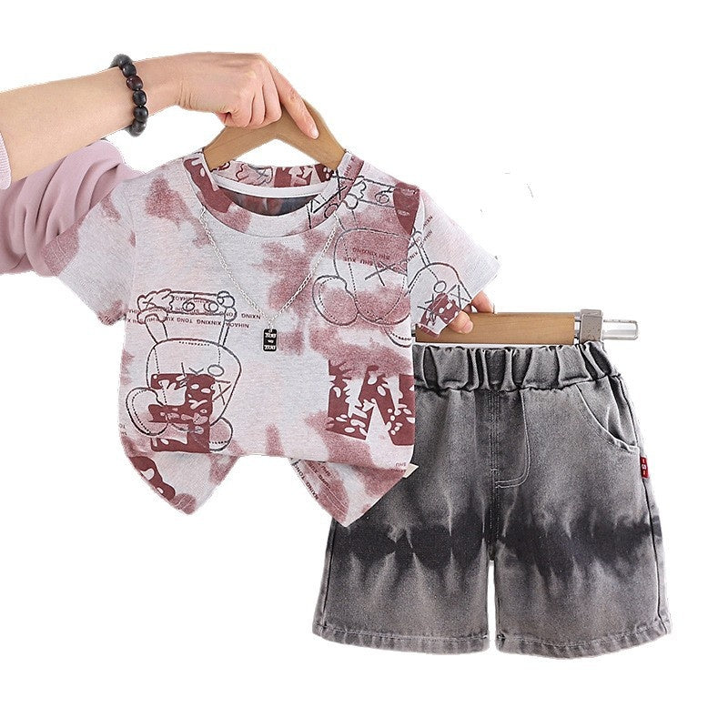 Baby clothes summer thin style children's clothing necklace two-piece set stylish cartoon short-sleeve outfit for one-year-old boy
