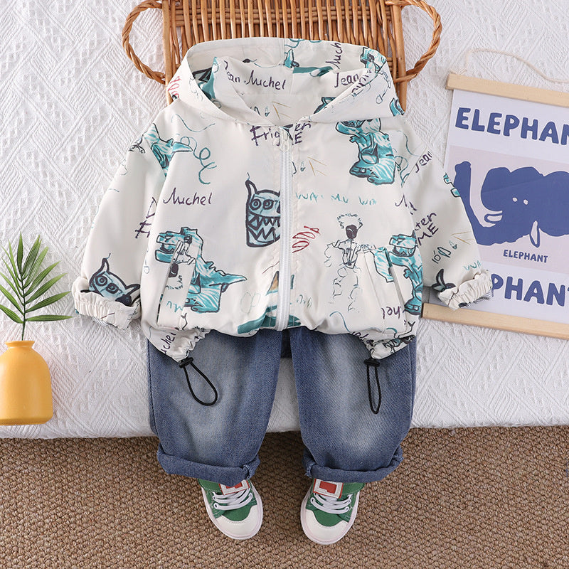 Boys' Sportswear Outfit 2026 New Stylish Long-Sleeve Tracksuit for Kids Spring and Autumn Trendy Clothing