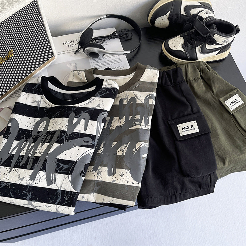 Boys' Outfit, Children's Short-Sleeve Set, 2026 New Fashionable Thin Casual Baby Summer Two-Piece Set