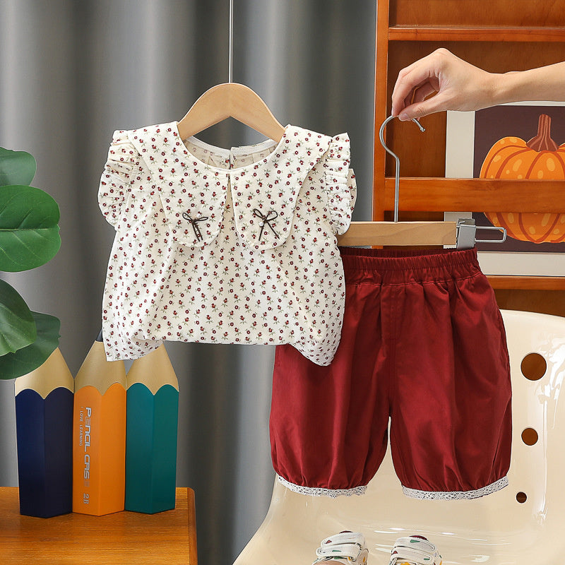 Girls' Outfit 2026 New Fashionable Children's Summer Wear Thin Floral Sleeveless Doll Shirt Two-Piece Set