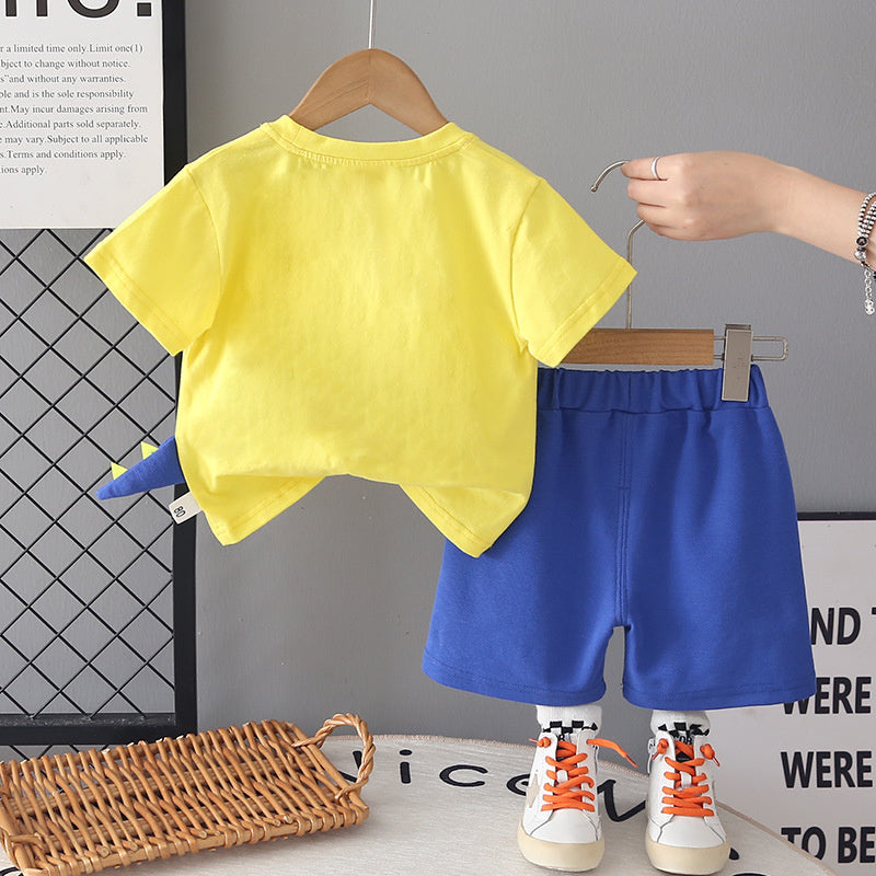 Boys' Summer Short-Sleeve Set 2026 New Fashionable Thin Casual Dinosaur Tail Two-Piece Outfit for Children and Toddlers