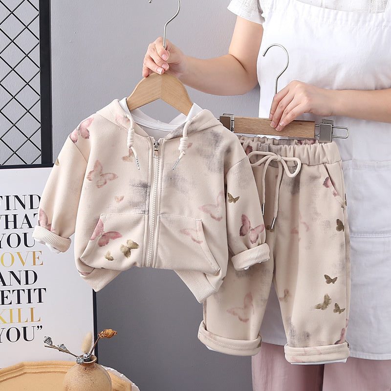 Girls' Outfit Long Sleeve 2025 New Children's Zipper Shirt Two-Piece Stylish Baby Spring and Autumn Set
