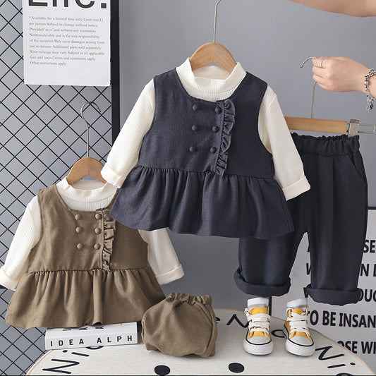 Girls' clothing baby outfit wide-leg pants three-piece set 2026 new model infant spring and autumn children's clothes for ages 1 to 3 years