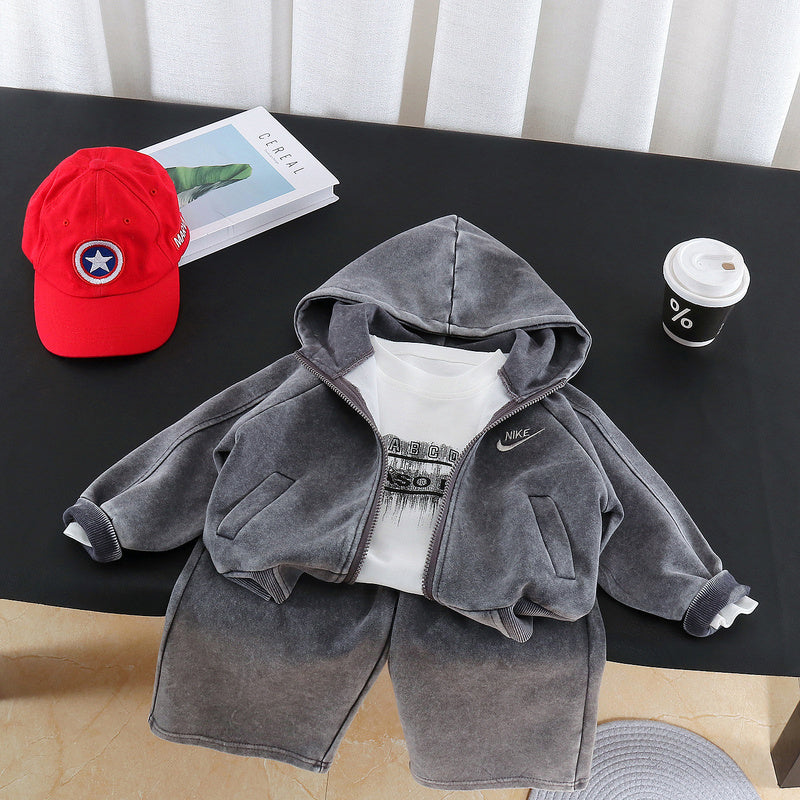Children's Outfit 2026 New Style Boys' Stylish Spring and Autumn Clothes Toddler Baby Hoodie Three-Piece Set Wholesale
