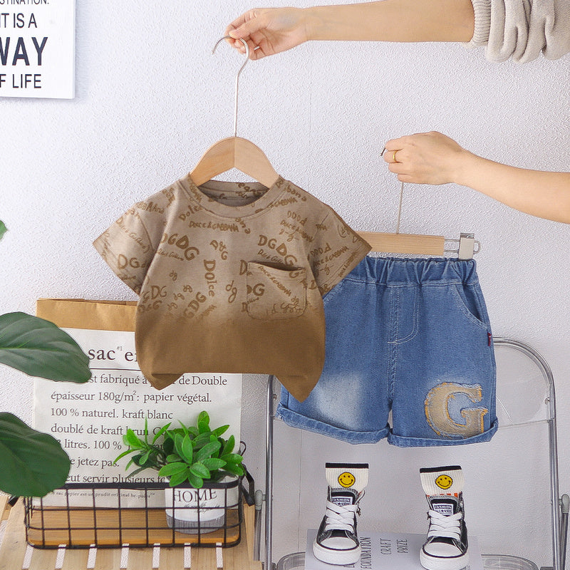 Boys' Short-Sleeve Suit 2026 New Sporty Summer Thin Style for Toddlers Babies, Round Neck, Cool and Stylish