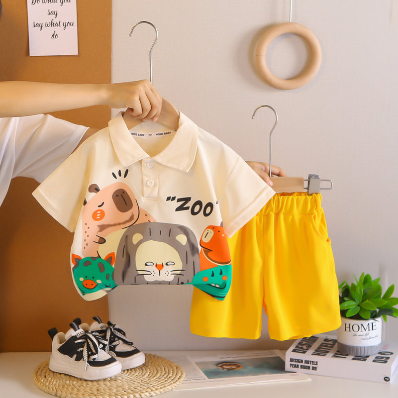 Boys' Outfit 2026 New Style Baby Clothes Cartoon Animal Short Sleeve Summer Two-Piece Set Trendy