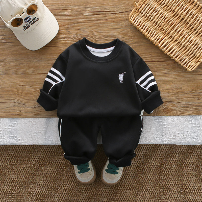 Boys' and Autumn Outfit 2026 New Style Infant Spring Striped Sweatshirt Two-Piece Set for Baby Boys Trendy