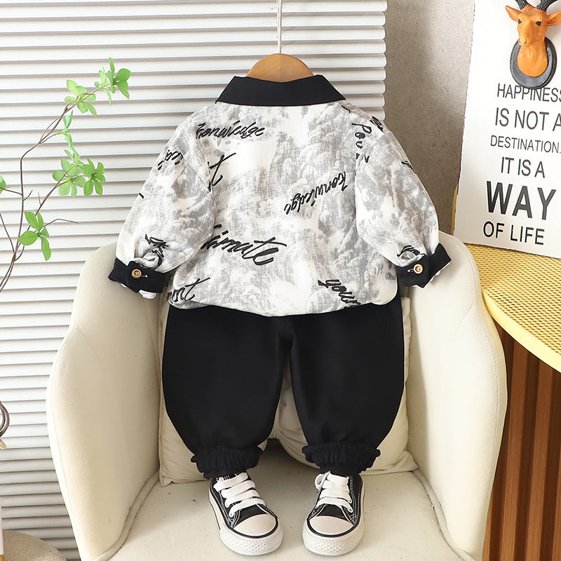 Baby Spring and Letter Shirt Three-Piece Set 2025 New Stylish Toddler Casual Autumn Korean Version Children's Clothing