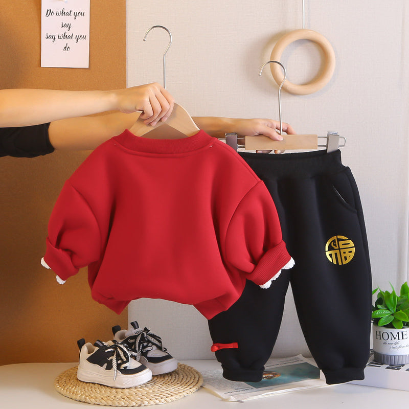 Boys and Girls Baby Outfit Stylish 2 Children Red Clothes Infant New Little Kids Clothing 1 Year Old Winter Set